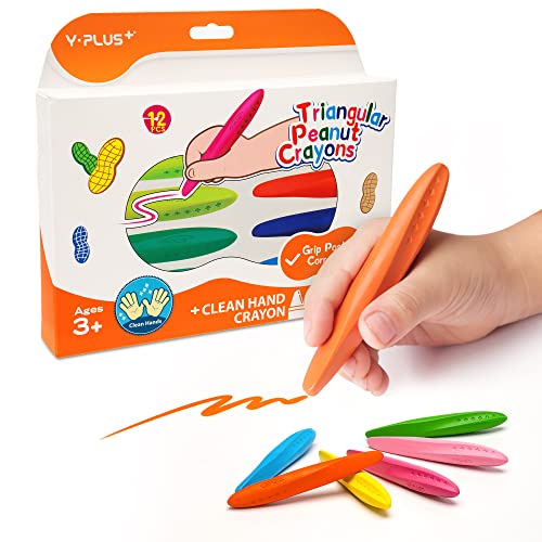 YPLUS Triangle Crayons for Kids - Washable Toddlers Crayons 12 Colors, Non Toxic Handwriting Posture Correction Coloring Art Supplies - style: Triangle 12 Basic Colors