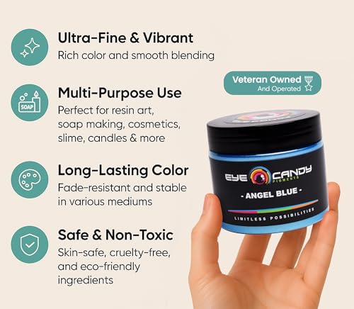 Eye Candy Pigments Premium Blue Mica Powder - Angel Blue (50gr) - for Epoxy, Resin, Soap, Paint, Woodworking, Acrylic Pouring, Bath Bombs, Fishing Lures - DIY Arts and Crafts Additive - color: Angel Blue