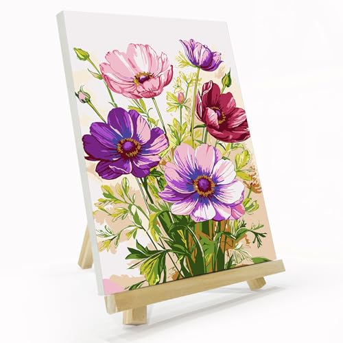 JOOZ Paint by Numbers Kit for Adults with Frame, Flowers Adult Paint by Number Kits with Easel, DIY Flowers Acrylic Oil Painting Kit Framed for Home Wall Decor 8x12 Inch - color: Flowers 055