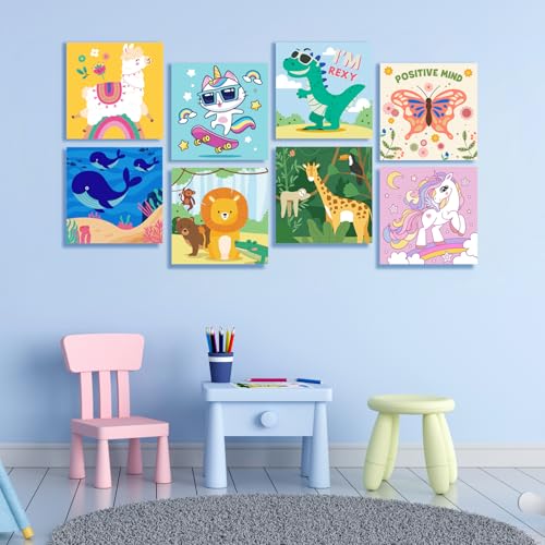 CONDA 12 Pcs Pre Drawn Canvas to Paint 6x6 Inch, Animal Pre Printed Canvas for Painting for Beginners Students, DIY Paint Art Supplies, Painting Canvas Panels and Sip Kit - color: Animal Canvas