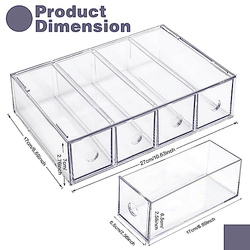 Desk Organizer with 4 Drawers, FODIENS Stackable Desktop Storage Box with Removable Drawer, Clear Sunglasses Organizer Display Case for Stationery Marker Pens Eyeglasses Office Supply - style: 1 Layer - 4 Drawers