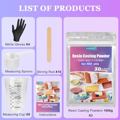 Resin Casting Powder 3000g (Packaging Upgrade), 20~30 Minutes Demold, Water Activated Plaster Powder for Craft Casting, Easy Mixing and Self Leveling - size: 3000g
