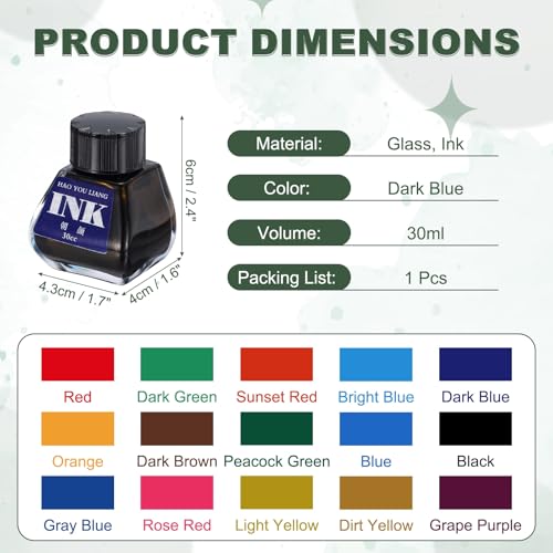 PATIKIL Fountain Pen Ink Dark Blue, 30ml Calligraphy Pen Bottled Ink Non-Carbon Colorful Smooth Flow Color Dip Drawing Set Art Supplies for Writing Painting Journaling - color: Dark Blue