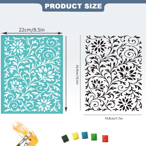 2 Sheets Flower Background Silk Screen Stencil, European Floral Painting Stencils Templates Reusable Self-Adhesive Silk Screen Printing for Wall Border Wood Fabric Home Craft Decor - style: European Floral