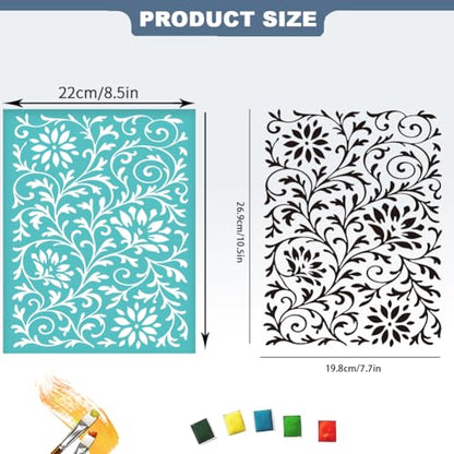 2 Sheets Flower Background Silk Screen Stencil, European Floral Painting Stencils Templates Reusable Self-Adhesive Silk Screen Printing for Wall Border Wood Fabric Home Craft Decor - style: European Floral