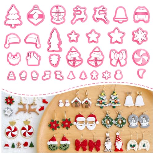 Keoker Christmas Clay Cutters, Christmas Clay Cutters for Jewelry Making, 32 Clay Cutters Shapes Christmas, Snowflake Clay Cutter for Earrings (All 2) - color: ALL 2