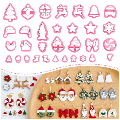 Keoker Christmas Clay Cutters, Christmas Clay Cutters for Jewelry Making, 32 Clay Cutters Shapes Christmas, Snowflake Clay Cutter for Earrings (All 2) - color: ALL 2