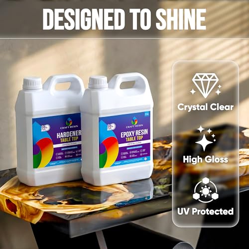 CRAFT RESIN Table Top Epoxy Resin Kit 1 Gallon – Ultra Clear, High-Gloss, UV & Scratch Resistant Finish, Bubble-Free, Self-Leveling & Food Safe. Best For Countertops, Bar Tops, Tumblers & Wood Coating - size: 1 Gallon