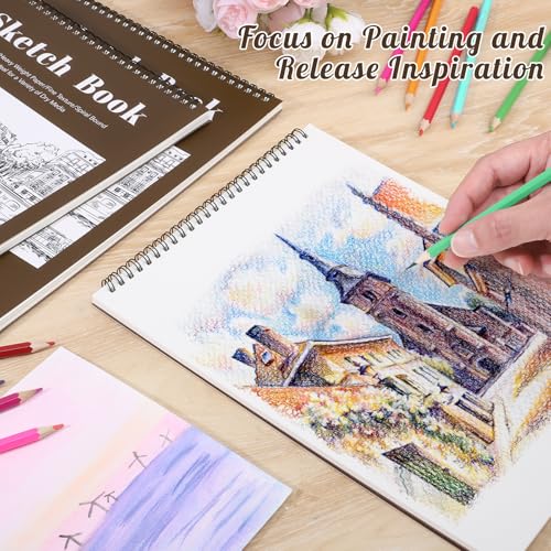 12 Pack Sketch Book, 5.5 x 8.5 Inch Sketchbook, 68lb/100gsm Top Spiral Bound Sketch Pad, Acid Free Art Supplies Drawing Painting Sketching Paper for Kids, Beginners, Artists (Tan) - color: Tan, size: 5.5 × 8.5Inch（12 Pack）