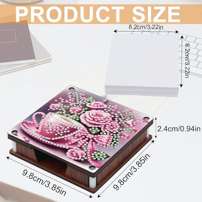 JISHSHAY 2 PCS Diamond Art Note Box Flower Diamond Painting Note Pad Holder Tea Cup Gem Painting Gem Art Memo Boxes Mosaic Kits for Adults Embroidery Kit Memo Pad Holder, Contains 120 Sheets of Paper - color: Flower 1