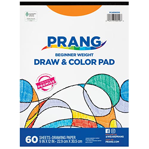 Prang (Formerly Art Street) Drawing & Color Paper Pad, White, Beginner Weight, 9" x 12", 60 Sheets