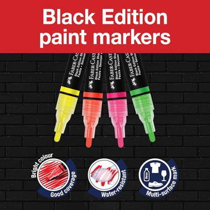 Faber-Castell Shake & Paint Markers: Neon - 4 Count Dual Tip Acrylic Paint Pens - Art Markers for Fabric Painting, Drawing & Art Supplies, Graffiti Markers - style: Neon