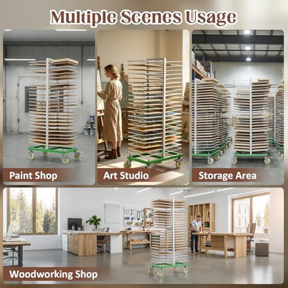 50-Shelf Paint Drying Rack for Cabinet Doors&Woodworking, Heavy Duty Mobile Cabinet Drying Rack with Locking Casters, 25 lbs per Shelf&2.1" Gap,Space-Saving Vertical Storage for Workshops/Paint Shops