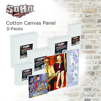 SoHo Artist Cotton Canvas All Media Panels - 8x8-3 Pack of Double Primed Cotton Acid-Free Panels Bonded Canvases for Paintings, Artwork and More - size: 8x8