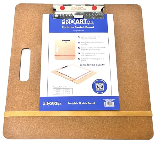 Proartek Drafting PK00026 Model SB1516 SB Series 15" x 16" Artist Sketch Board, Brown; 4mm Tempered Masonite; Constructed with a Cutout Handle; Smooth Edges; Firm Spring Clips; Rubber Band Included - size: 15" x 16"