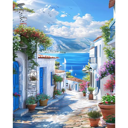 HITIRECOVI Adult Paint by Number Kits on Canvas Seascape,Paint by Numbers Adults Seaside,Paint by Number Canvas for Adults,DlY Paint by Number Adult for Gifts Home Wall Decor 16x20inch - color: seascape B, size: 16×20in(Frameless)