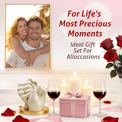 Hand Casting Kit for Couples with Base & Paints, Practice Kit, Hand Mold Kit Couples Perfect for Anniversary, Birthday, Romantic Date Night DIY, Unique Gifts for Boyfriend and Girlfriend