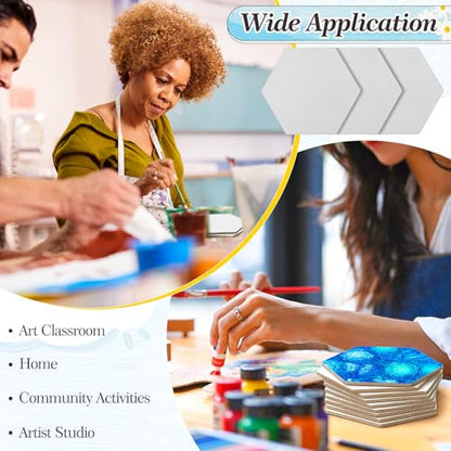 Nezyo 75 Pieces Magnetic Painting Canvas Panel Mini Canvas Boards Mini Canvases Tile Art for Painting Magnetic Fridge Locker Art Paints Crafts DIY Kit (Hexagon,3 Inch) - size: 3 in, style: Hexagon