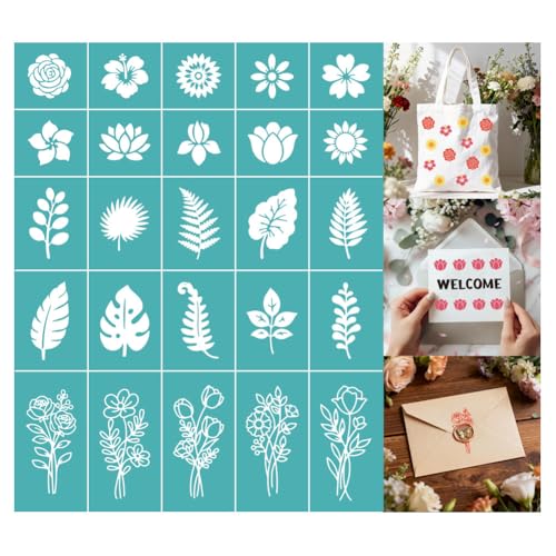 2 Sheets Flower Leaf Silk Screen Stencil, Lotus Sunflower Rose Monstera Self-Adhesive Silk Screen Printing Stencils Reusable Mesh Stencil for Painting on Wall, Wood, T-Shirt, Home Craft - style: Flower and Leaf