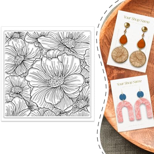 Large Flowers Polymer Clay Texture Sheet Silicone Texture Stamp Sheets Floral Clear Texture Mat Modeling Pattern Pad Reusable for Scrapbooking Polymer Clay Pottery Earrings Jewelry Making - style: Large Flower