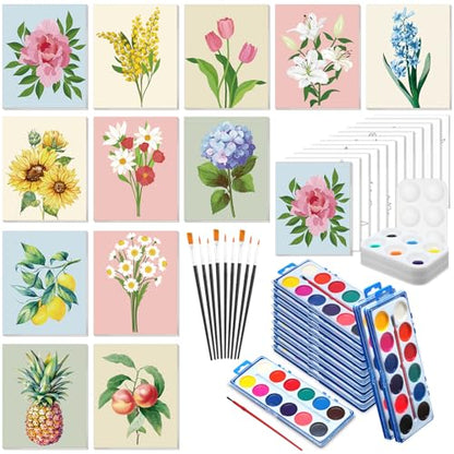 Ctosree 12 Sets Pre Drawn Canvas Kit for Painting Adults Sip and Paint Kit Art Pre Printed Canvas Bulk for Adult Date Night, Art Party & Holiday Gift(Simple Flower,8 x 10 in) - size: 8 x 10 in, style: Simple Flower