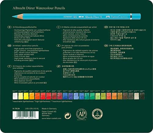 FABER-CASTELL FC117524 Albrecht Durer Artist Watercolor Pencils in A Tin (24 Pack), Assorted