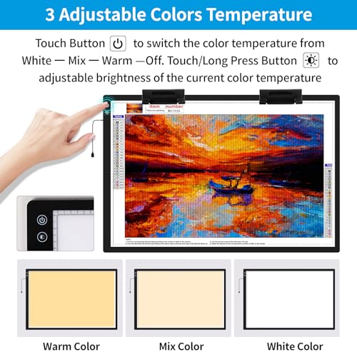 TOHETO Rechargeable A2 Light Pad 23.7"x15.8", Large LED Light Board for Diamond Painting, 3-Color Modes Light Box, Diamond Art Light Table, Lightbox for Tracing and Drawing, Sketching, Artists - style: A2 Rechargeable