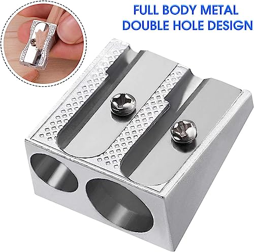 Metal Pencil Sharpeners, 4pcs Manual Double Hole Pencil Sharpener for Colored Graphite Pencils, Crayon Sharpener, Home School Office