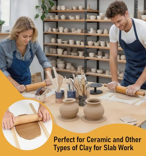 Clay Rolling Pin Guides, 10Pcs Pottery Teaching Rolling Mud Stick Guide, Pottery Tools, Wooden Slab Roller, Clay Tools, Mudboard Tools for Polymer Thickness
