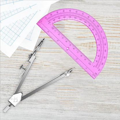 Students Geometry Math Set, Drawing Compass and 6 Inch Transparent Swing arm Protractor 180 Degree Math Protractor (Pink) - color: Pink
