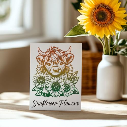 2 Pcs Highland Cow Silk Screen Stencil, Sunflower Self-Adhesive Reusable Silk Screen Printing Stencils Template for Painting on Wood, Fabric, Walls, Garden Decor & DIY Crafts - style: Sunflowers Cow