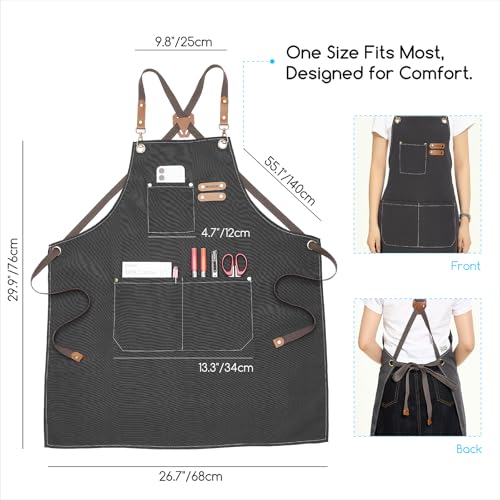 MEEDEN Painting Apron for Men Women: Adjustable Cross Back Waterproof Polyester Canvas Art Apron with 3 Pockets - Artist Apron for Acrylic Oil & Watercolor Painting, Gardening, Cooking - Taupe - color: Taupe
