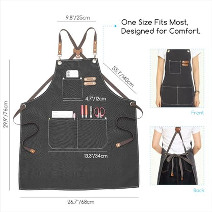 MEEDEN Painting Apron for Men Women: Adjustable Cross Back Waterproof Polyester Canvas Art Apron with 3 Pockets - Artist Apron for Acrylic Oil & Watercolor Painting, Gardening, Cooking - Taupe - color: Taupe