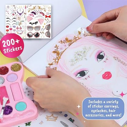 BSCOOL Make-up Artist Kit - 2 Sets Pretend Play Makeup & Sticker Coloring Book, Includes Palette, Brushes, Pencils & 200+ Stickers, Girls Beauty Toy Ages 5+ - color: Multipack - 2PCS Make Up Studio