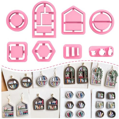 Keoker Back to School Clay Cutters, Polymer Clay Earrings Cutters for Jewelry Making, Bookshelf Polymer Clay Cutters, Teacher Clay Cutters for Earrings, 8 Shapes Clay Earring Cutters