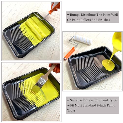 Great Andrew 9 Inch Paint Tray Set, 15-Pack, Plastic Paint Tray with 12 Textured Tray Liners, Paint Brush, Paint Roller and Wire Roller Frame for Painting Walls, Ceilings, Trim, Siding - size: 15 Pack Liners Kit, 9 In