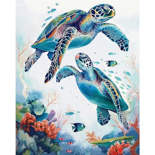 Natuyalo Turtle Paint by Numbers Kit for Adults - Ocean World Paint by Number on Canvas Without Frame, DIY Acrylic Painting for Ideal Gift Home Wall Decor (16x20 Inch)