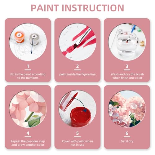 Ginkko Paint by Numbers Kit for Adults Beginner & Kids Ages 8-12 with Wooden Frame Easy Acrylic on Canvas 8x12 inch with Paints and Brushes, Flower(Include Framed) - color: Hydrangea framed, size: 8x12 Inch