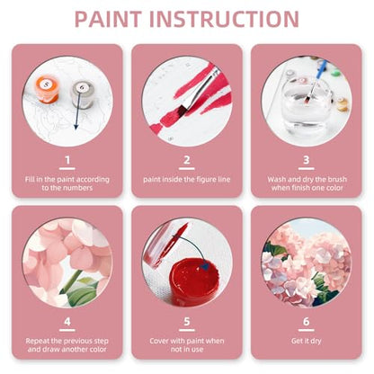 Ginkko Paint by Numbers Kit for Adults Beginner & Kids Ages 8-12 with Wooden Frame Easy Acrylic on Canvas 8x12 inch with Paints and Brushes, Flower(Include Framed) - color: Hydrangea framed, size: 8x12 Inch