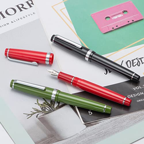 Jinhao 82 Black Acrylic Fountain Pen, Iridium Fine Nib Classic Design Smooth Writing Pen with Ink Converter (Silver Trim) - color: Black (Silver Trim), style: Fine (0.5 mm)