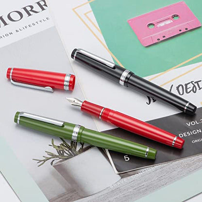 Jinhao 82 Black Acrylic Fountain Pen, Iridium Fine Nib Classic Design Smooth Writing Pen with Ink Converter (Silver Trim) - color: Black (Silver Trim), style: Fine (0.5 mm)