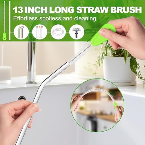 Rnoafmu Bottle Brush Cleaner Set of 3, 14 in Long Handle Water Bottle & 13 in Straw Cleaner Brush for Tumblers,Sports Bottles,Coffee Jugs & Pitchers