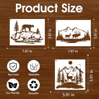 Large Stencils for Painting on Walls Wood Forest Animals Reusable Panels - style: Mountain animals