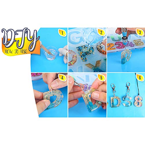 Anlan-angel 221 Pcs Reversed Alphabet Silicone Molds for Resin Letter Number Epoxy Casting Molds Keychain Making Kit with Key Ring Screw Eye Pins O Ring for Resin Crafts - color: Reversed Letter Mold