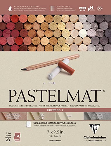 Clairefontaine Pastelmat Glued Pad - Palette No. 7 - (7 x 9 1/2 Inches) 18 x 24 cm - 360g - 12 Sheets - Sanguine Red, Sand, Beige, Dark Grey - color: Sanguine Red, Sand, Beige, Dark Grey, size: 18 x 24 CM