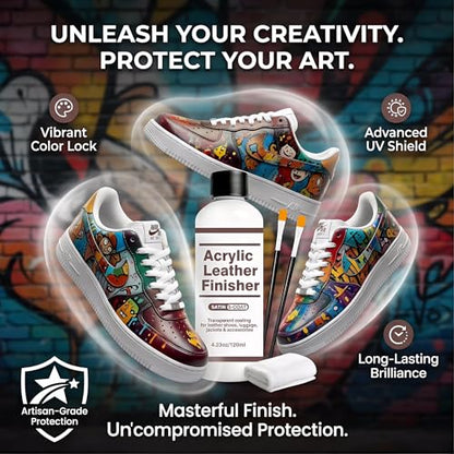 Matte 5-Coat Acrylic Leather Finisher – Clear Flexible Coat for Leather Shoes Protection (Anti-Wear & Anti-Oxidation), Matte Finish for Bags, Jackets & Leather Craft Restoration, 4.23 oz