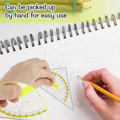 4 Pcs Multifunctional Triangle Ruler with Handle, Plastic Triangle Ruler Protractor Geometry Set Transparent Set Square Drafting Ruler for Architectors Designers Engineers Drawing Tools