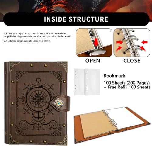 DUROTAN Compass Journal Notebook,Unique A5 Binder 400 Page | For Travel Diary Writing Journal Notebook for Men Women Dnd Gift with Blank Pages - color: 9-GrayBrown-Compass