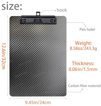 9.4 * 12.6 * 0.06inch Carbon Fiber clipboard,Ultra Hard&Weight Light&Portable,Strong Black Low Profile Clip with Hook&Pen Holder,Letter/A4 Size Writing Board,Classic 3k Twill - color: Black Clip, size: 9.4*12.6*0.06inch+1Clip