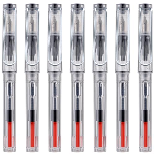 erofa Transparent Parallel Calligraphy Fountain Pen Set with Duckbill Clip,7 Assorted Nib Sizes for Gothic Art Drawing and Writing Signature - color: Transparent